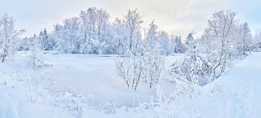 frozen river. snowy beautiful winter