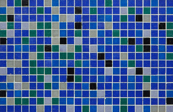 Blue mosaic tiles. Background texture.