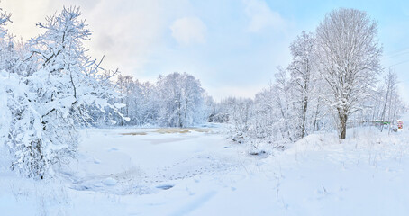 frozen river. snowy beautiful winter