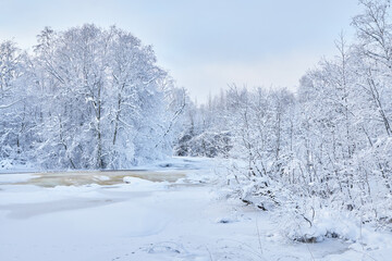frozen river. snowy beautiful winter