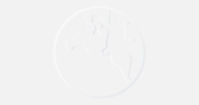 3d animated white world map on light background. Global abstract business concept. Seamless loop creative animation. Neumorphism minimal style. Trend 2021. Paper cutting sphere. Video for presentation