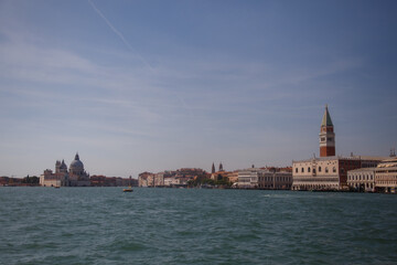 Fototapeta na wymiar Venice, Italy - September 2020: Bay of Venice, view from the water to Venice