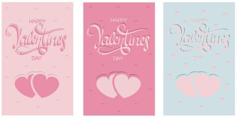Set of cards for Valentine's Day. Postcards in shades of pink and mint