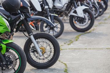 Obraz premium motorcycles on parking on asphalt