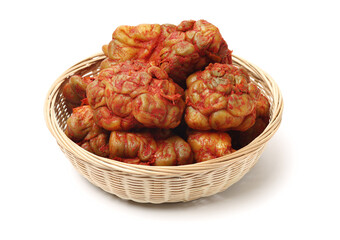 hot pickled mustard tuber on white background 