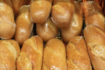 Bread in individual packaging is sold in the supermarket