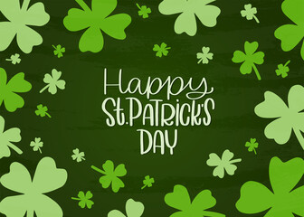 Happy Saint Patricks day horizontal card or banner vector design with shamrock frame.