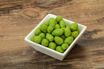 Spicy wasabi peanuts in the bowl