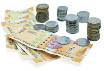 Indian Currency Rupee Notes and Coins