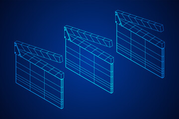 Movie clapper board. Film cinema concept. Wireframe low poly mesh vector illustration