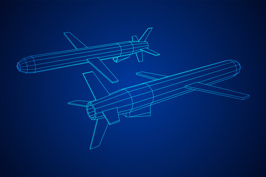 Flying Supersonic Cruise Missile. Wireframe Low Poly Mesh Vector Illustration