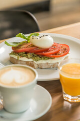 breakfast brunch coffee and juice ready to eat