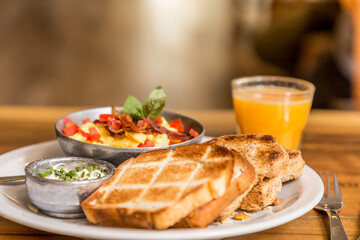 breakfast brunch coffee and juice ready to eat