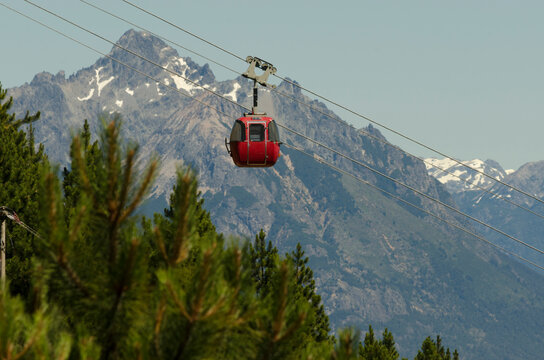 cable car in bariloche, with panoramic view of mountains and lakes