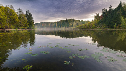 Wonderful colorful autumn day with beautiful desktop background. Amazing nature in Lithuania.