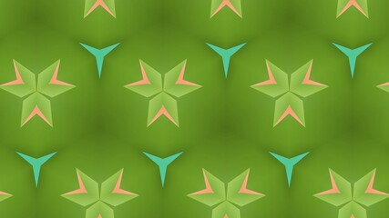 Fototapeta na wymiar Futuristic green symmetrical shapes and pattern isolated on gradient background design concept