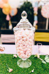 Children's funny birthday party in decorated room