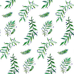 watercolor illustration pattern leaf isolated plant nature herbal