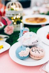 Children's funny birthday party in decorated room