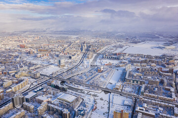 Aerial: The Cathedral of Kaliningrad in the wintertime