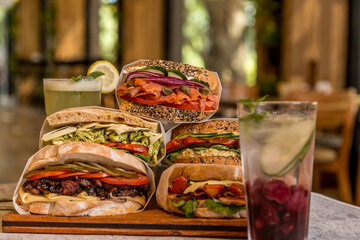 delicious sandwich on wooden table ready to eat
