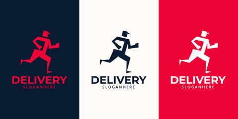 Delivery  Logo designs Template. Illustration vector graphic of  delivery man courier holding  box  logo design concept. Perfect for business logotype,Delivery service, Delivery express logo design.  