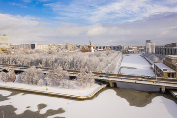 Aerial: The Cathedral of Kaliningrad in the wintertime