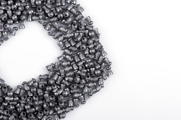 Air rifle lead pellets, ammo with metal container, box packaging isolated on white background