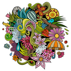 Spring hand drawn cartoon doodle illustration. Funny seasonal design