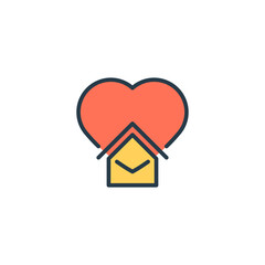 Home with heart icon, color, line, outline vector sign, linear style pictogram isolated on white. Symbol, logo illustration