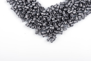 Air rifle lead pellets, ammo with metal container, box packaging isolated on white background