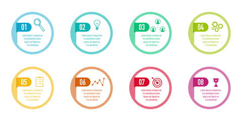 Infographics design vector and business icons with 8 options for presentation and web site