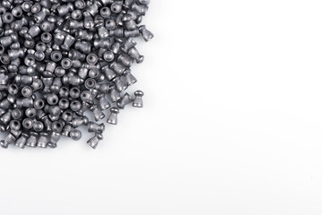 Air rifle lead pellets, ammo with metal container, box packaging isolated on white background