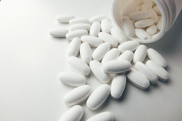 medicines close up on white background