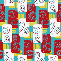 Bright geometric seamless pattern with multicolor rectangles and loops