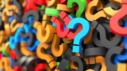 Colored question marks background, FAQ Concept. 3D Rendering