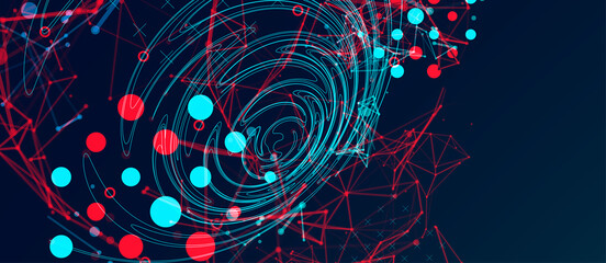 Abstract background with particles. Digital streaming background, wave flow. Plexus background. Technology vector illustration