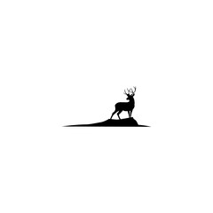 deer logo design silhouette vector. deer standing on a mountain at dawn. Element for design.