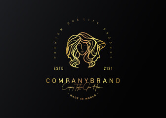 Beauty Lady Hair Logo Design Template. Beauty Salon and Spa Icon Line Art Vector