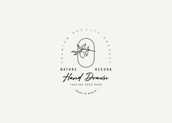 Aesthetic botanical Logo Design Template. Botanical Lemon Icon Line Art Vector