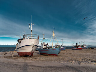 Thorupstrand cutters fishing vessels for traditional fishery at the North Sea coast in Denmark