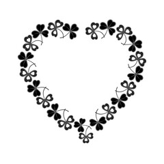 Botanical Flower Frame clover heart shape for Patrick's Day stencil, vector isolated illustration on white background in flat style, icon, logo, design, decoration, sticker, print