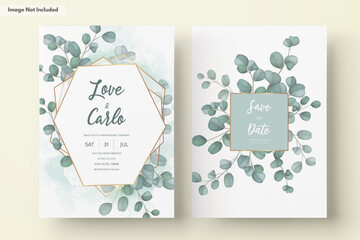 Wedding invitation card with greenery eucalyptus leaves © mariadeta