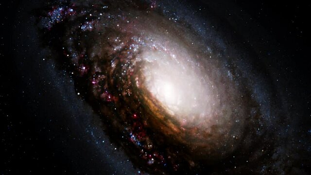 Spectacular black eye spiral galaxy center with infinite flying stars and animated rotation. Based on image furnished by Nasa