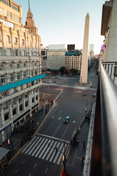 Beautiful and unusual perspective of the Obelisk of Buenos Aires from Av. Corrientes