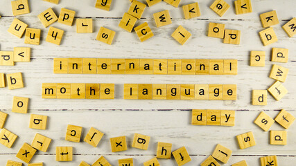 International Mother Language Day.words from wooden cubes with letters