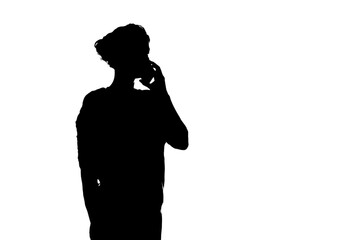 Black and white silhouette of a girl talking on the phone