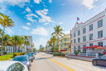 City life in Ocean Drive on a sunny day.