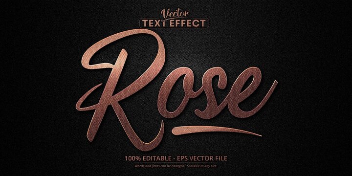 Rose gold text effect, editable luxury golden text style on black canvas textured background