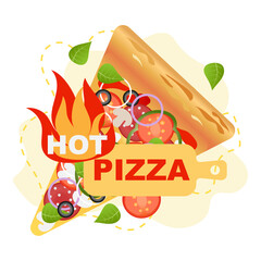 Rustic hot pizza vector illustration. Vector, isolated. Vegetable, junk food.